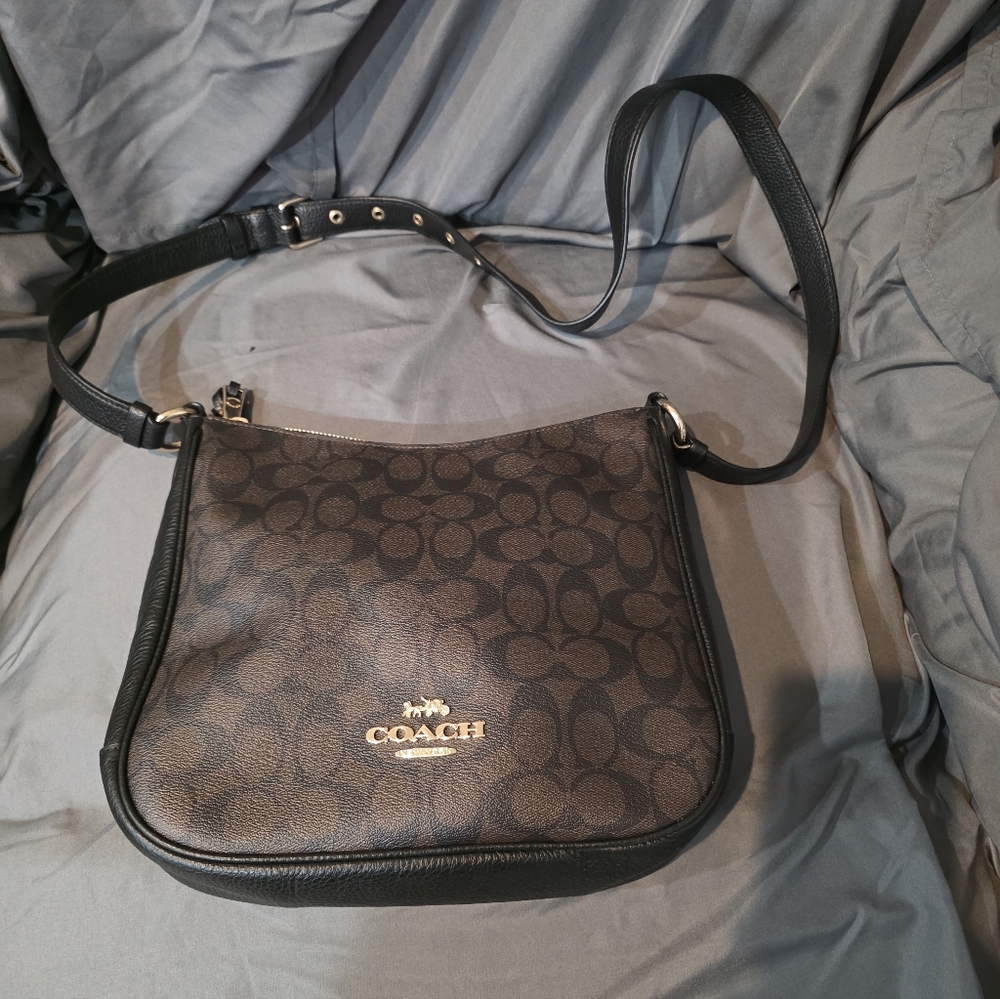 Coach Signature Black and Brown Crossbody Bag